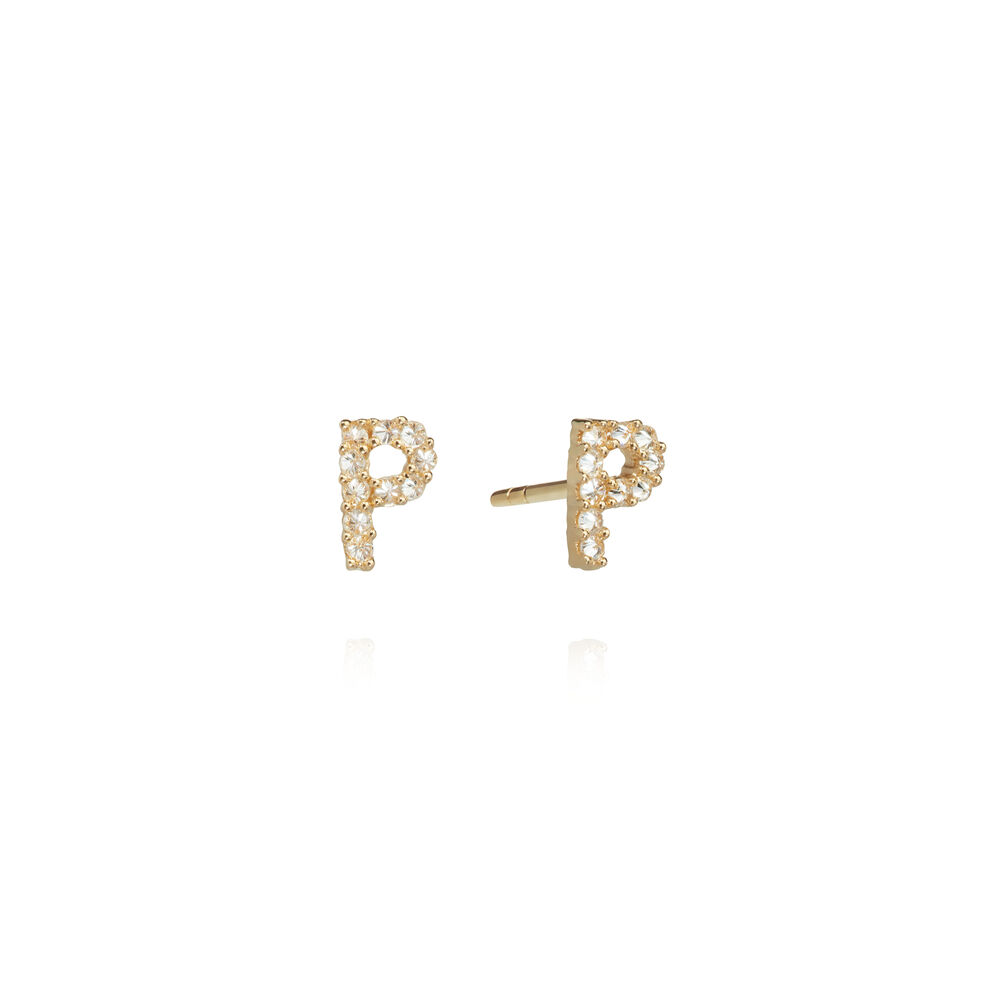 A pair of 18ct Gold Diamond Initial P Stud Earrings | Annoushka jewelley